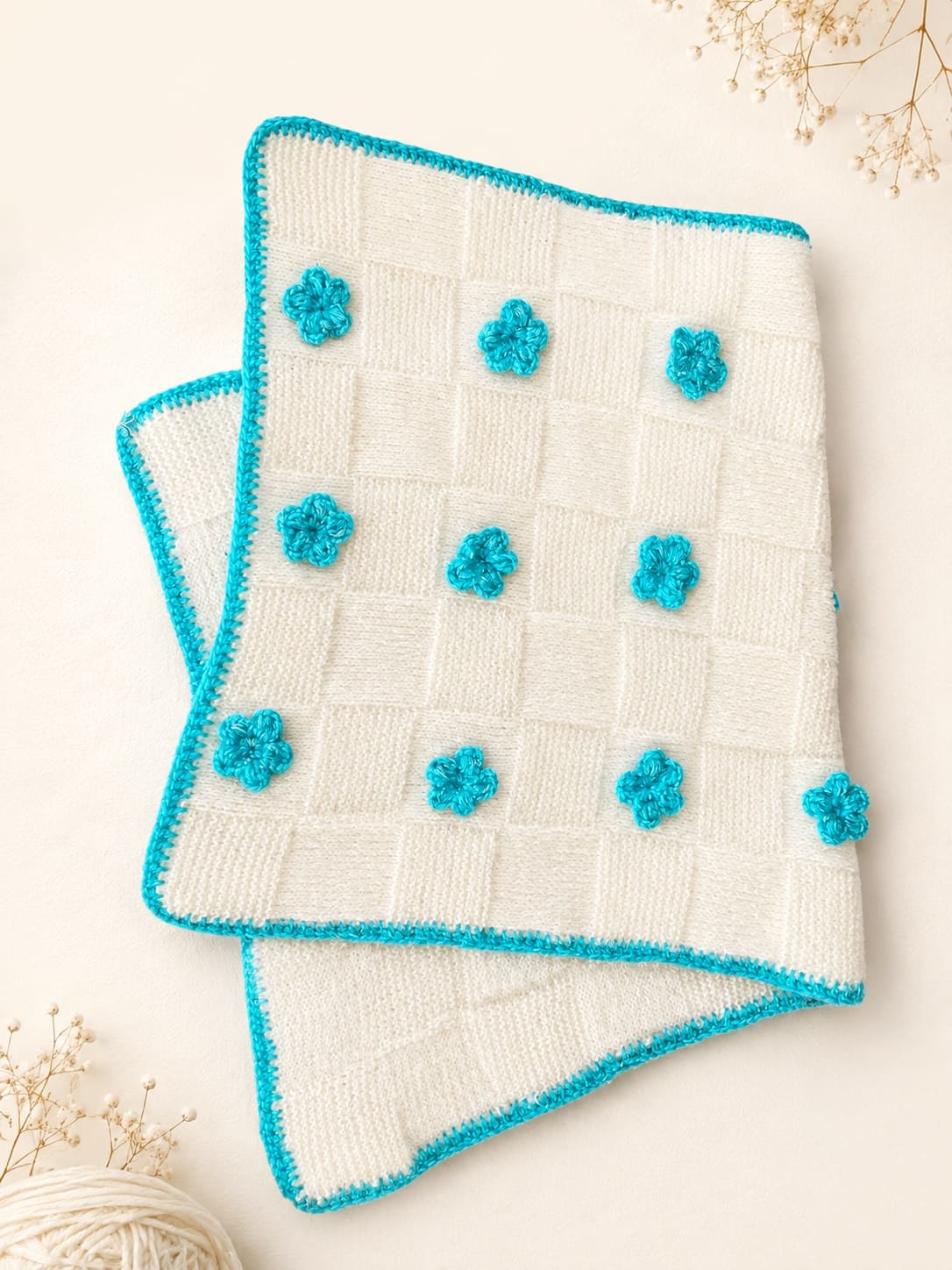 Baby Blanket - Blue Flower detailing