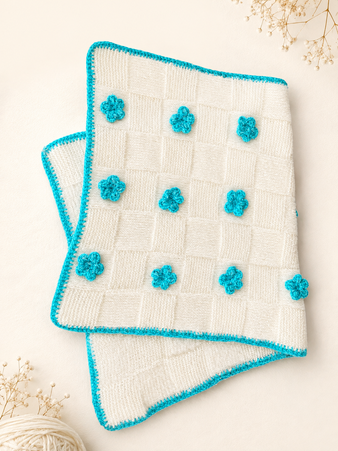 Baby Blanket - Blue Flower detailing