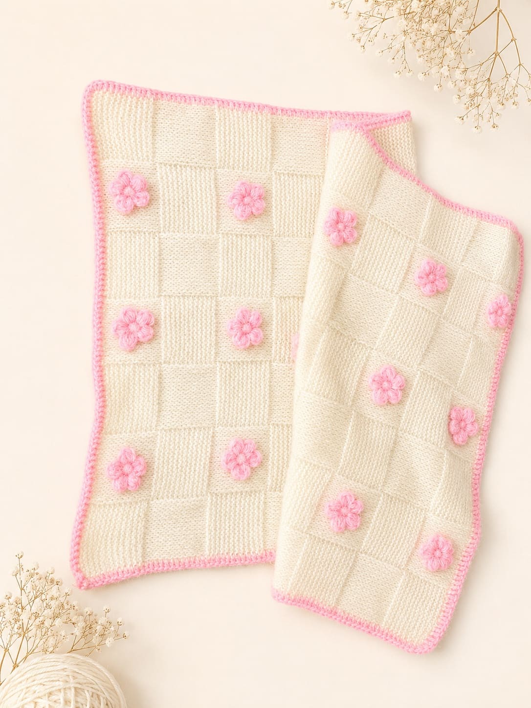 Baby Blanket - Pink Flower detailing