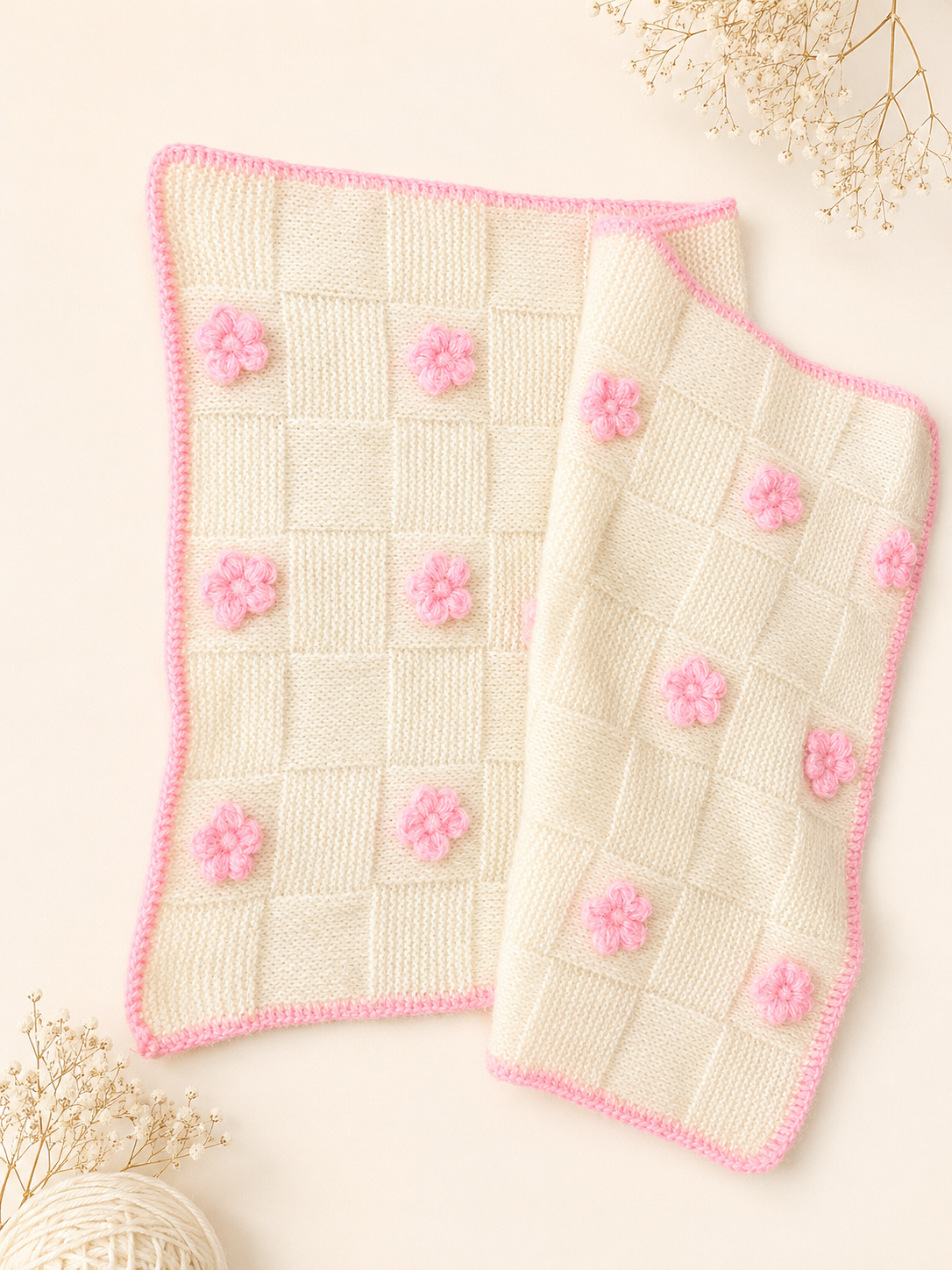 Baby Blanket - Pink Flower detailing