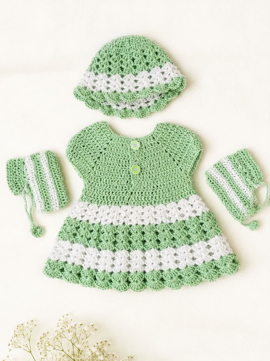 Baby Dress with Cap and Socks - Mint