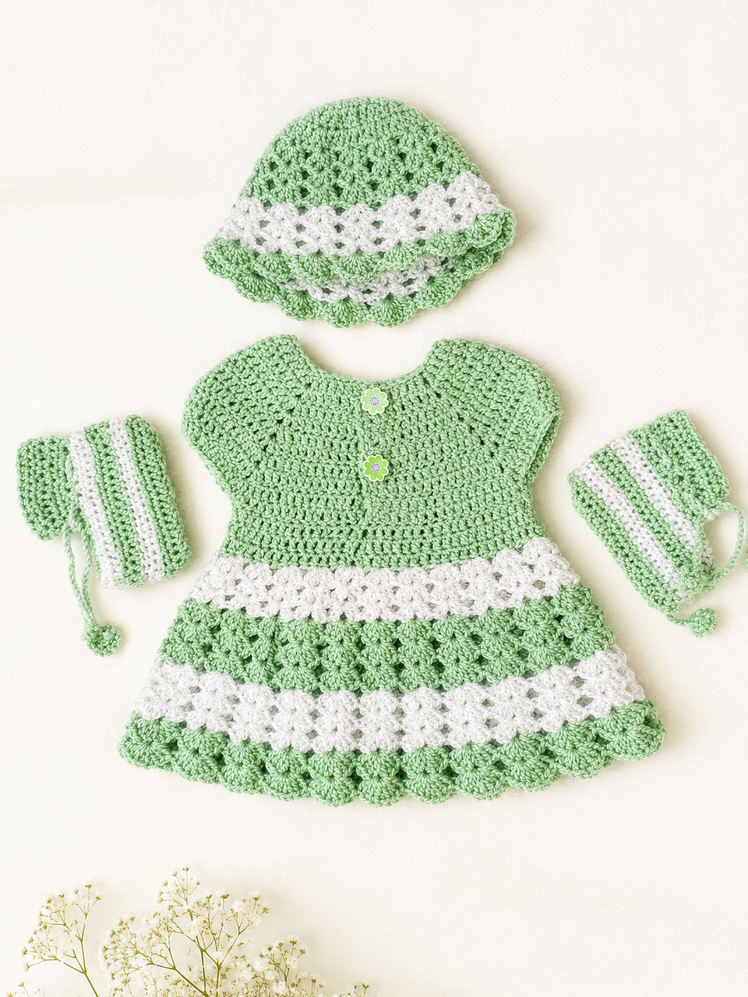 Baby Dress with Cap and Socks - Mint