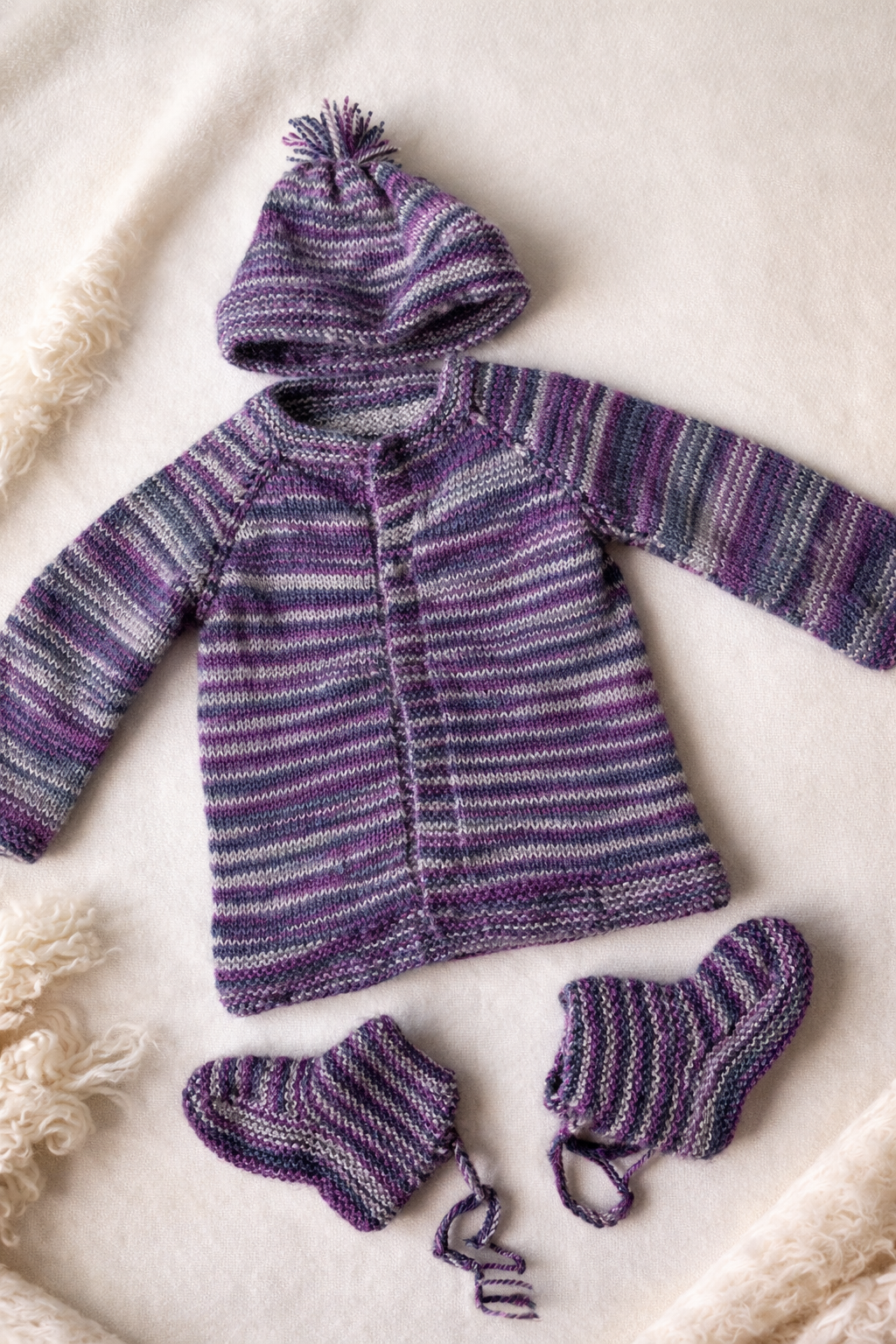 Baby Sweater with Cap and Socks - Blue