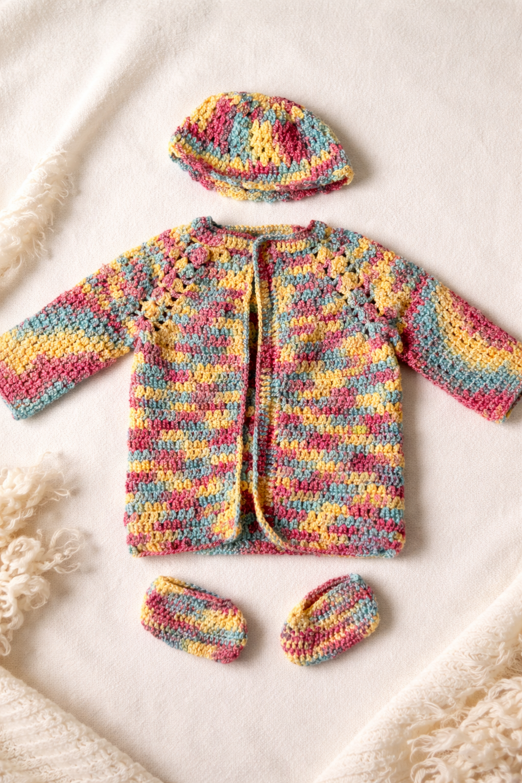 Baby Jacket with Cap and Socks - Multicolor
