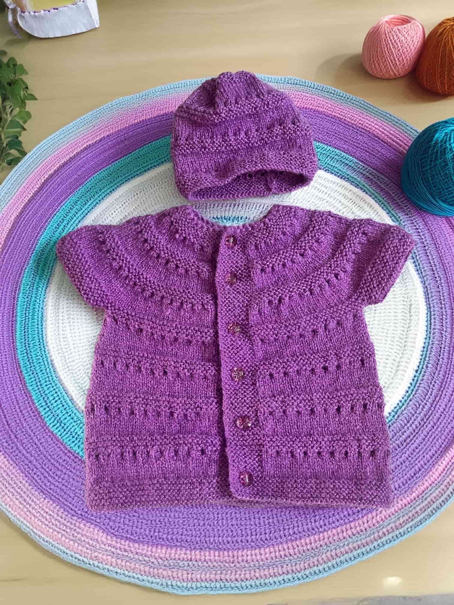 Small Baby Sweater with Cap - Purple