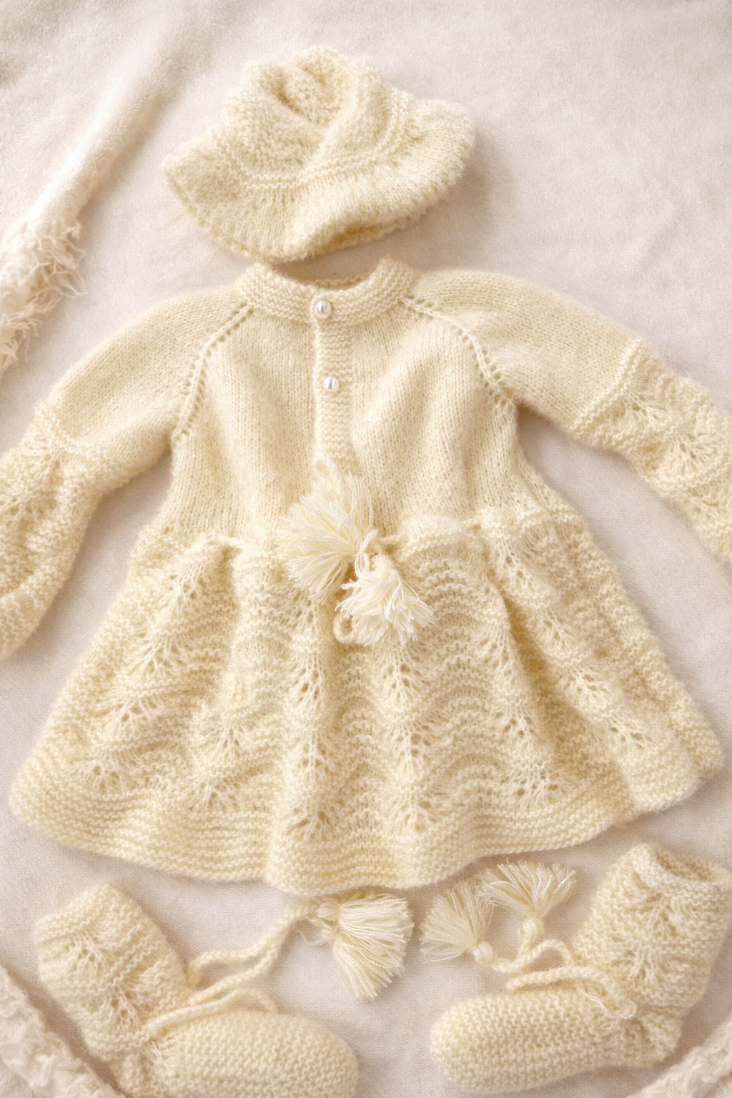 Baby Dress with Cap and Socks - White
